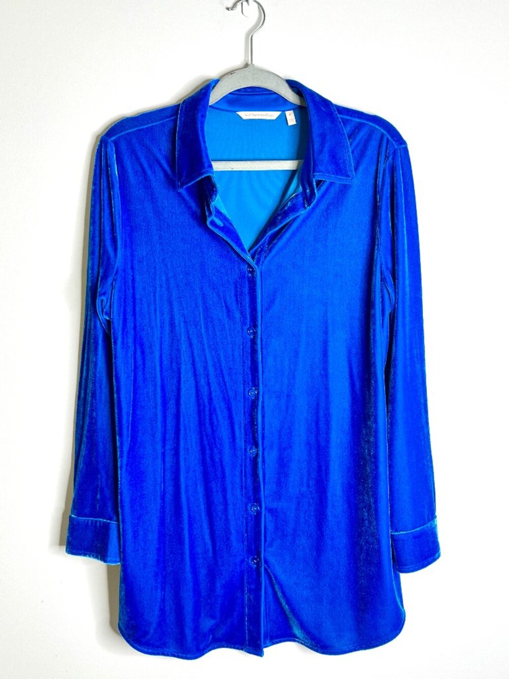 Soft Surroundings Velvet Boyfriend Tunic Shirt in Cobalt Witchy Whimsigoth Sz M - Picture 3 of 6